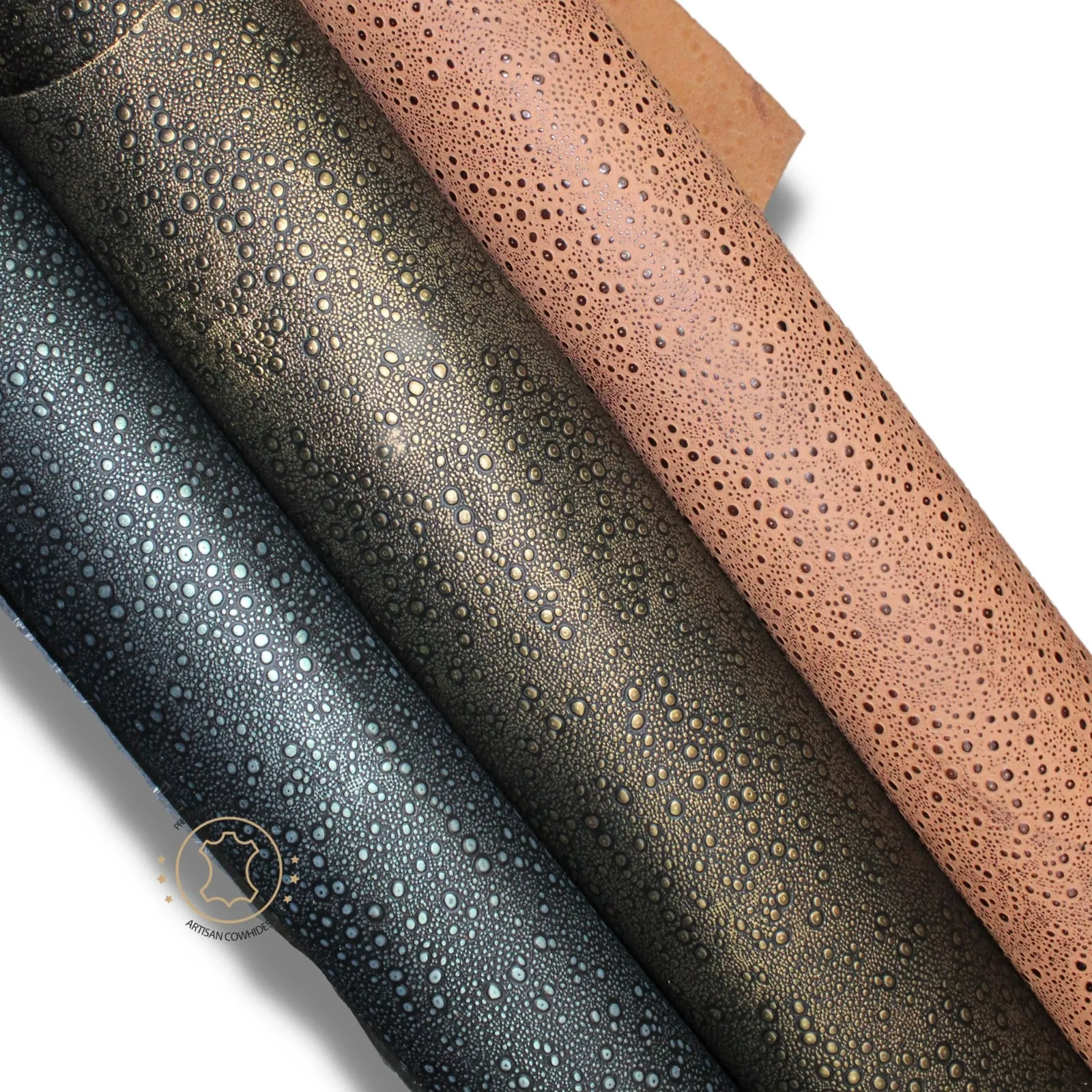 Embossed Leather Rain Drops Tan Brown : Leather 3 - 3.5 oz. | 1.4 - 1.6 mm - Leather for Projects - RainDrops