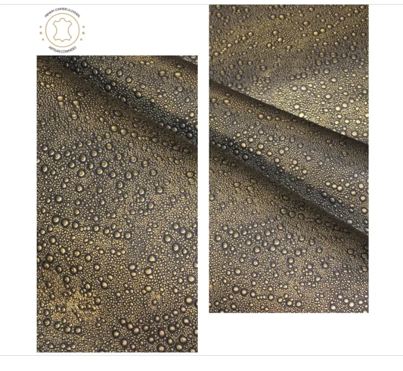 Embossed LEATHER Sheets, Rain Drops Embossed Leather Black Gold |12"x12", 12"x18", 24"x24" Precuts Sheets for Crafts- Rain Drops design