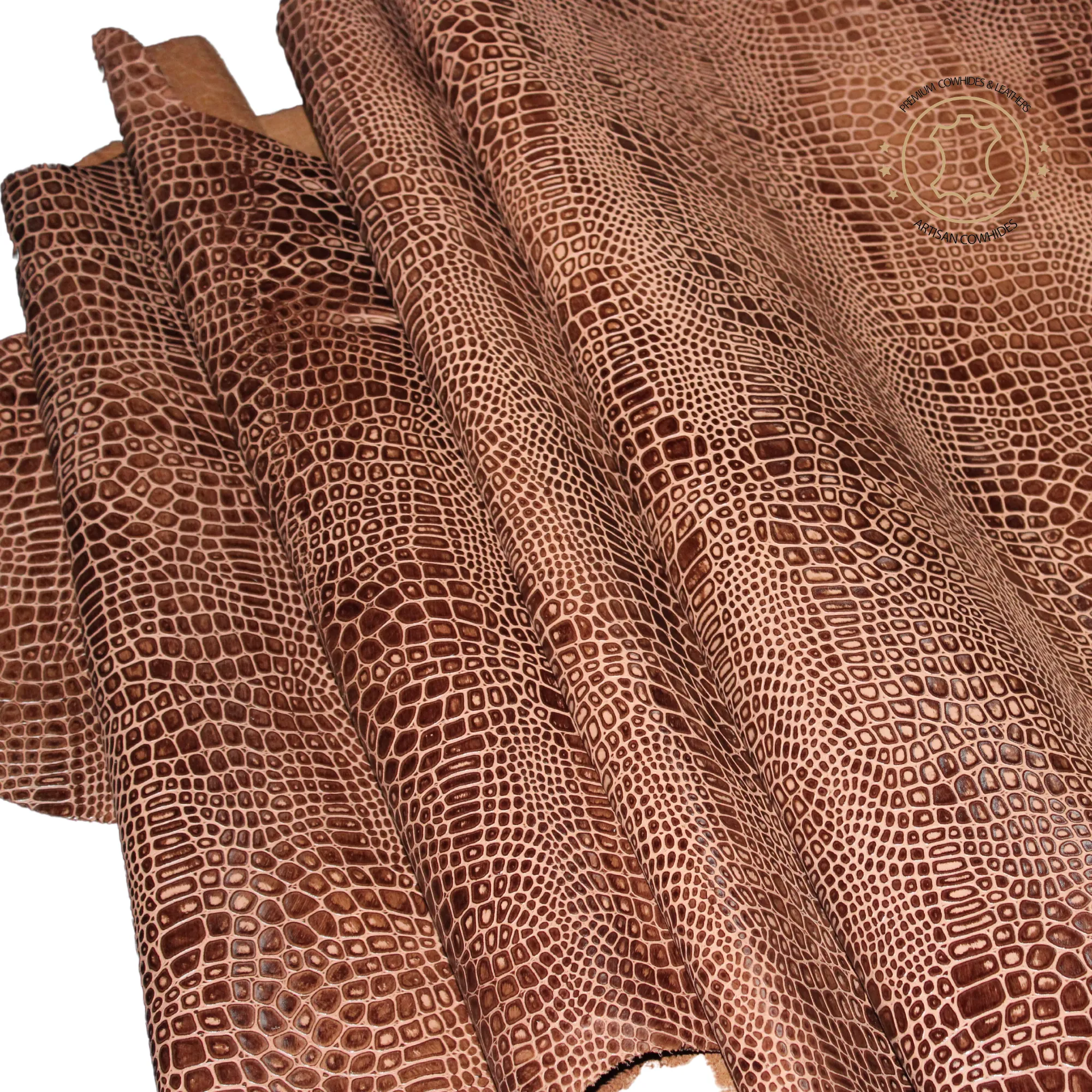 Embossed LEATHER Sheets -Reptile Embossed Leather Medium Brown | 12"x12", 12"x18", 12"x24" Precuts Sheets for Crafts