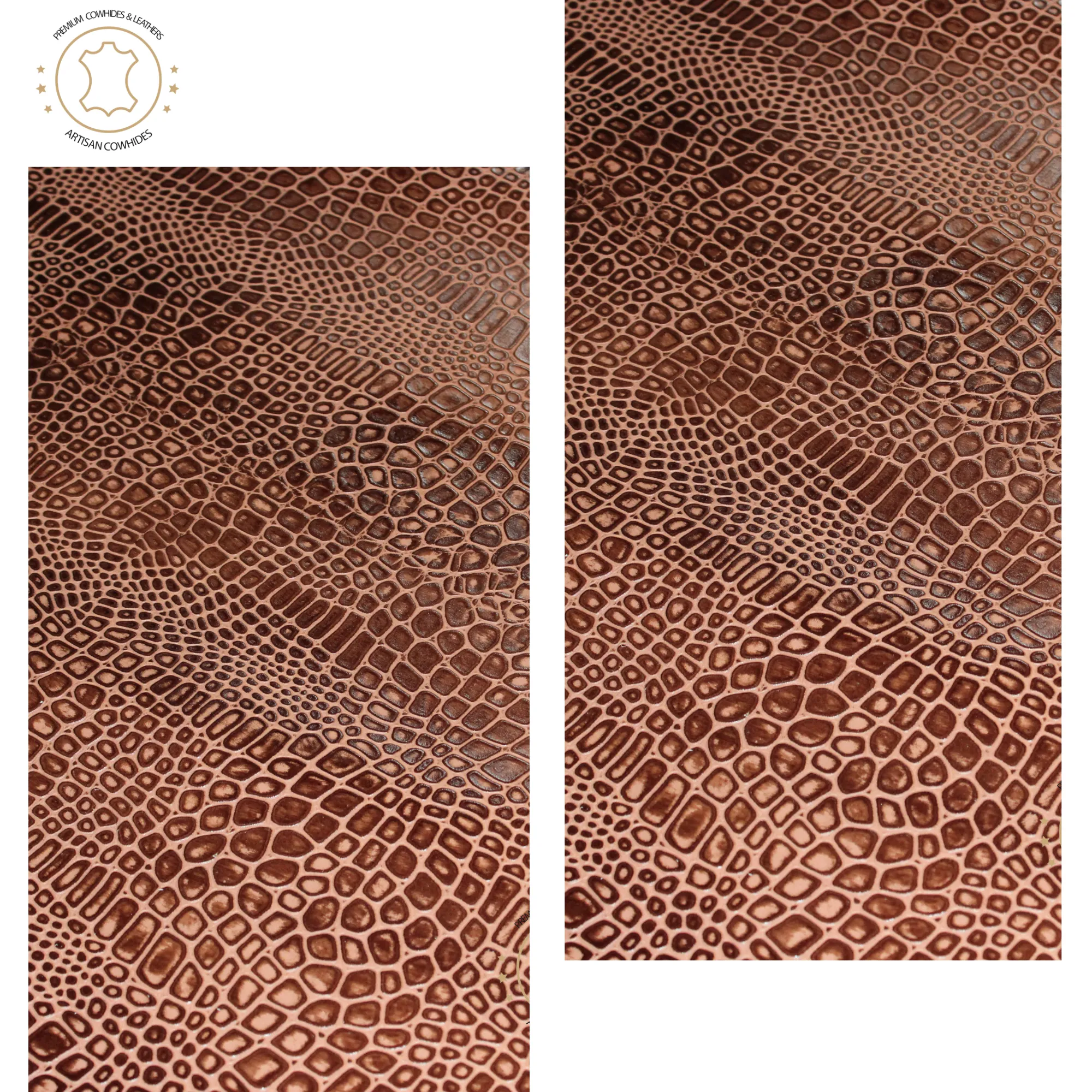 Embossed LEATHER Sheets -Reptile Embossed Leather Medium Brown | 12"x12", 12"x18", 12"x24" Precuts Sheets for Crafts