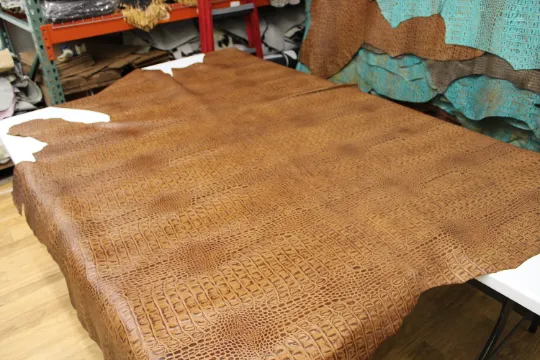 Embossed Leather Tan CROCODILE  PRE CUT Pieces | 12"x12", 12"x18", 12"x24" Precuts Sheets for Crafts