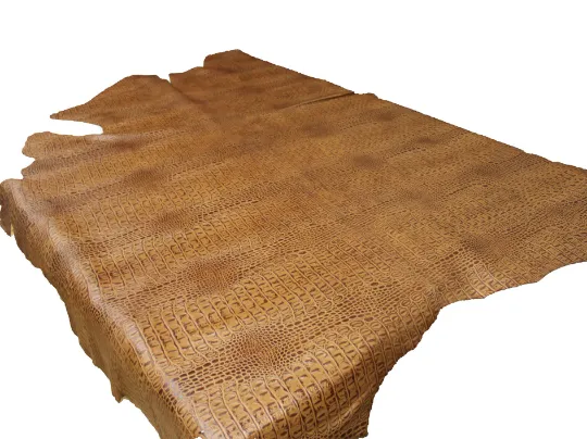 Embossed Leather Tan CROCODILE  PRE CUT Pieces | 12"x12", 12"x18", 12"x24" Precuts Sheets for Crafts