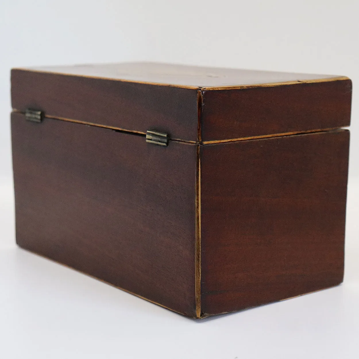 English George III Mahogany Satinwood Inlaid Conch Shell Tea Caddy Box