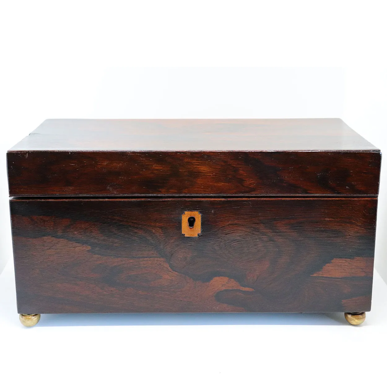 English Regency Rosewood Double Tea Caddy Box with Glass Mixing Bowl