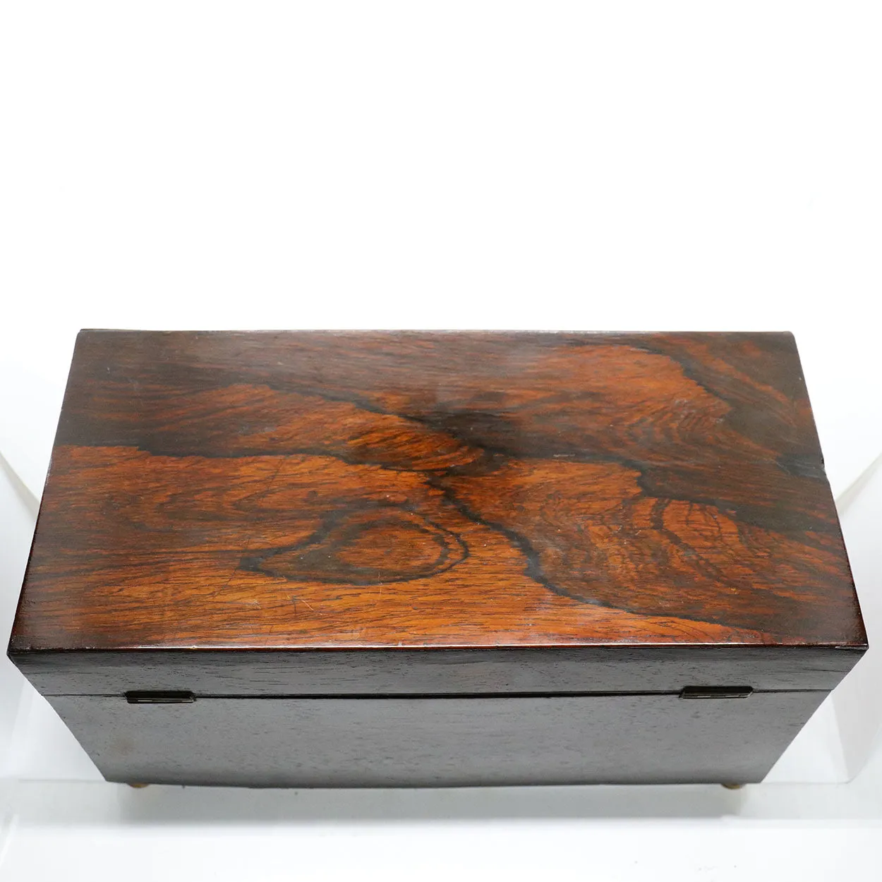 English Regency Rosewood Double Tea Caddy Box with Glass Mixing Bowl