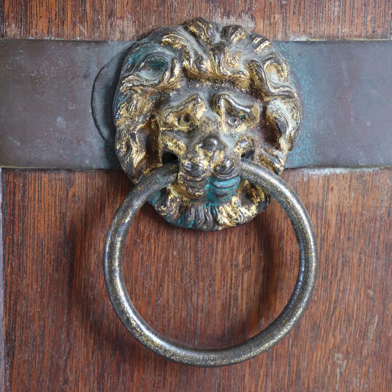 English Teak and Brass Mounted Lion Head Handles Octagonal Waste Paper Bin