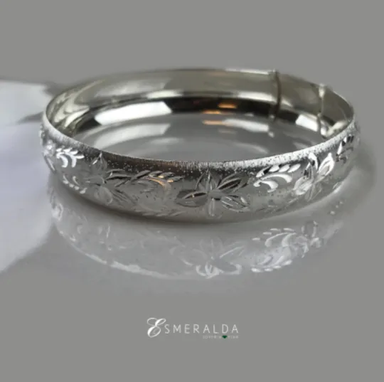 Esmeralda's Bangle Bracelet with Engraved Floral Design