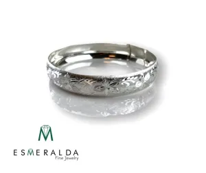 Esmeralda's Bangle Bracelet with Engraved Floral Design