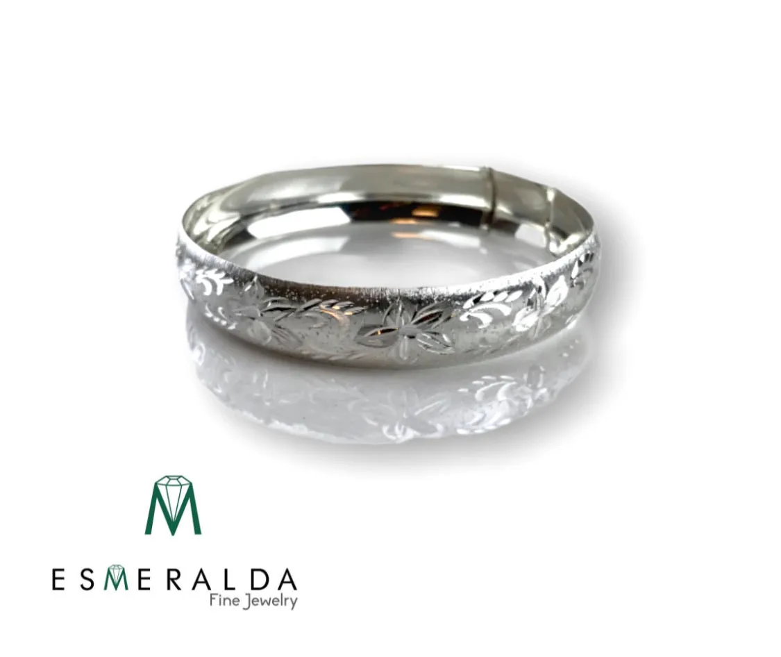 Esmeralda's Bangle Bracelet with Engraved Floral Design