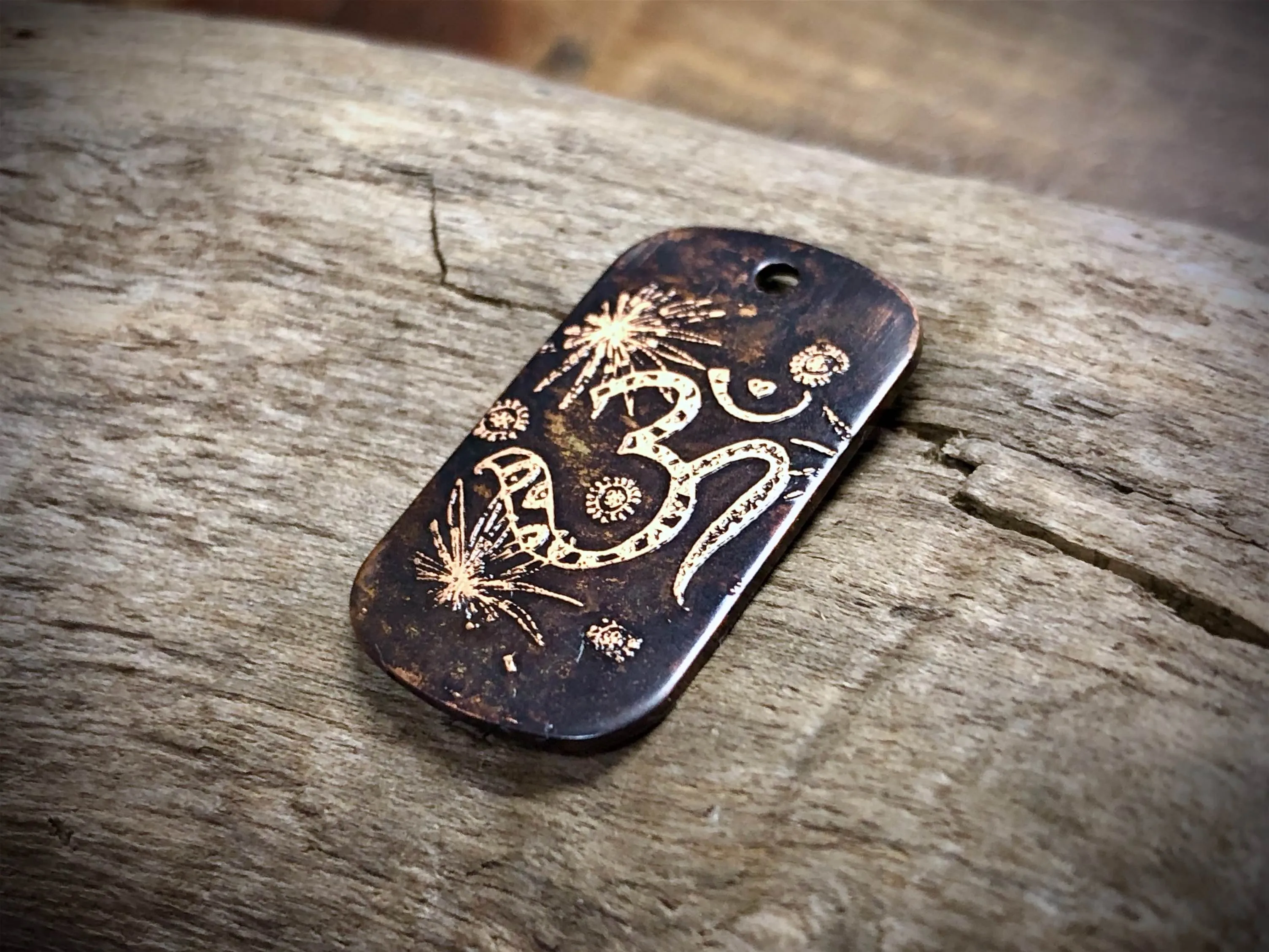 Etched Copper Pendant - Ohm