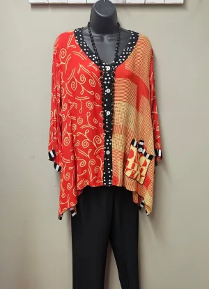 FINAL SALE WAS $134.99  Elegant Short Red and Black Squares & Stripes Jacket