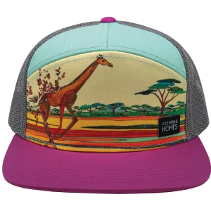 Fleeing Giraffe | 7 Panel Youth | Magenta | Aqua | 100% Grey Recycled Mesh