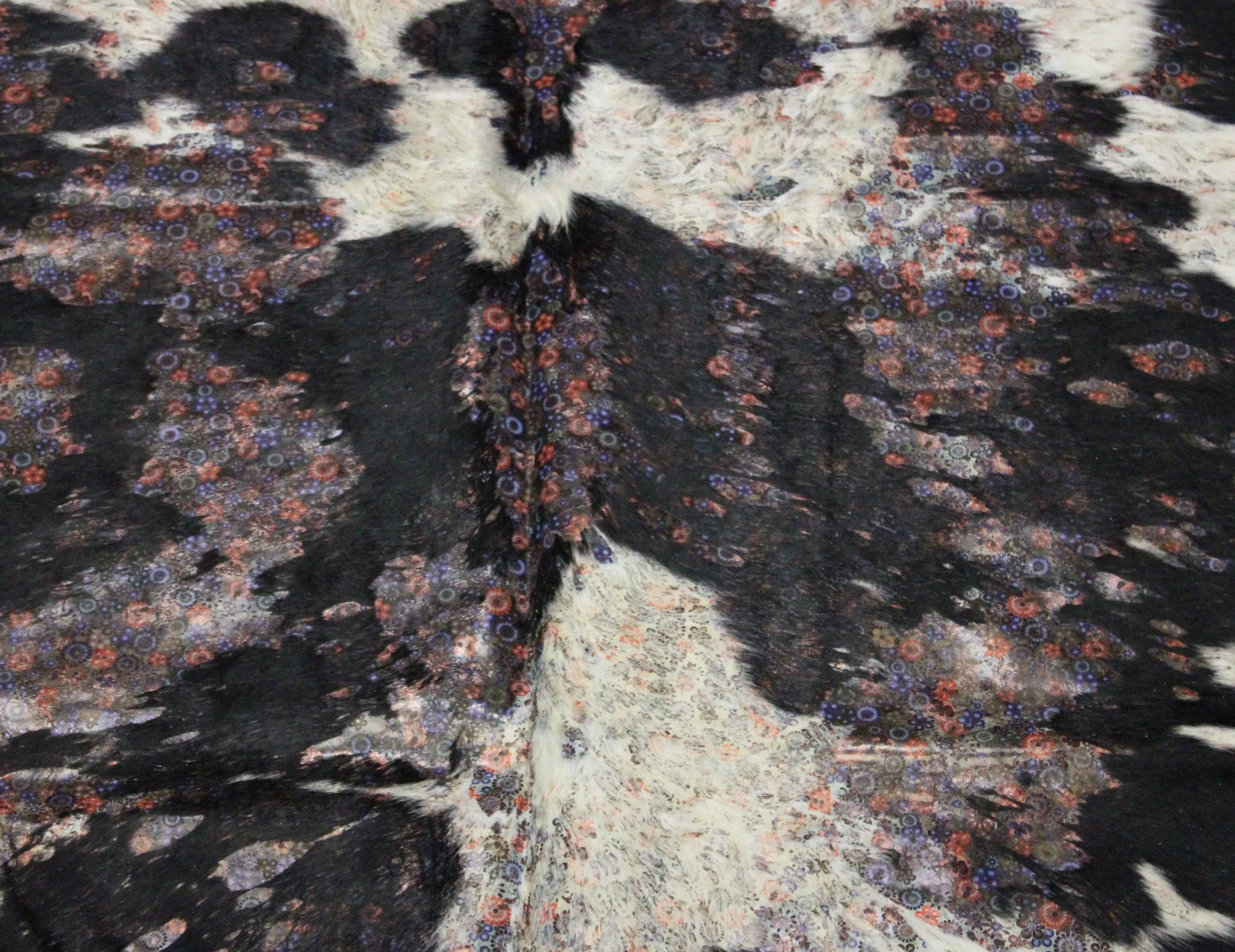 Flowers Print  on  Black & white COWHIDE - 80x75 INCHES - Premium Cowhide