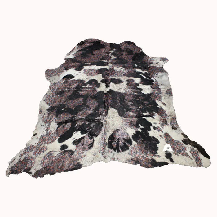Flowers Print  on  Black & white COWHIDE - 80x75 INCHES - Premium Cowhide