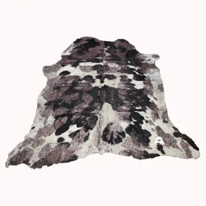 Flowers Print  on  Black & white COWHIDE - 80x75 INCHES - Premium Cowhide