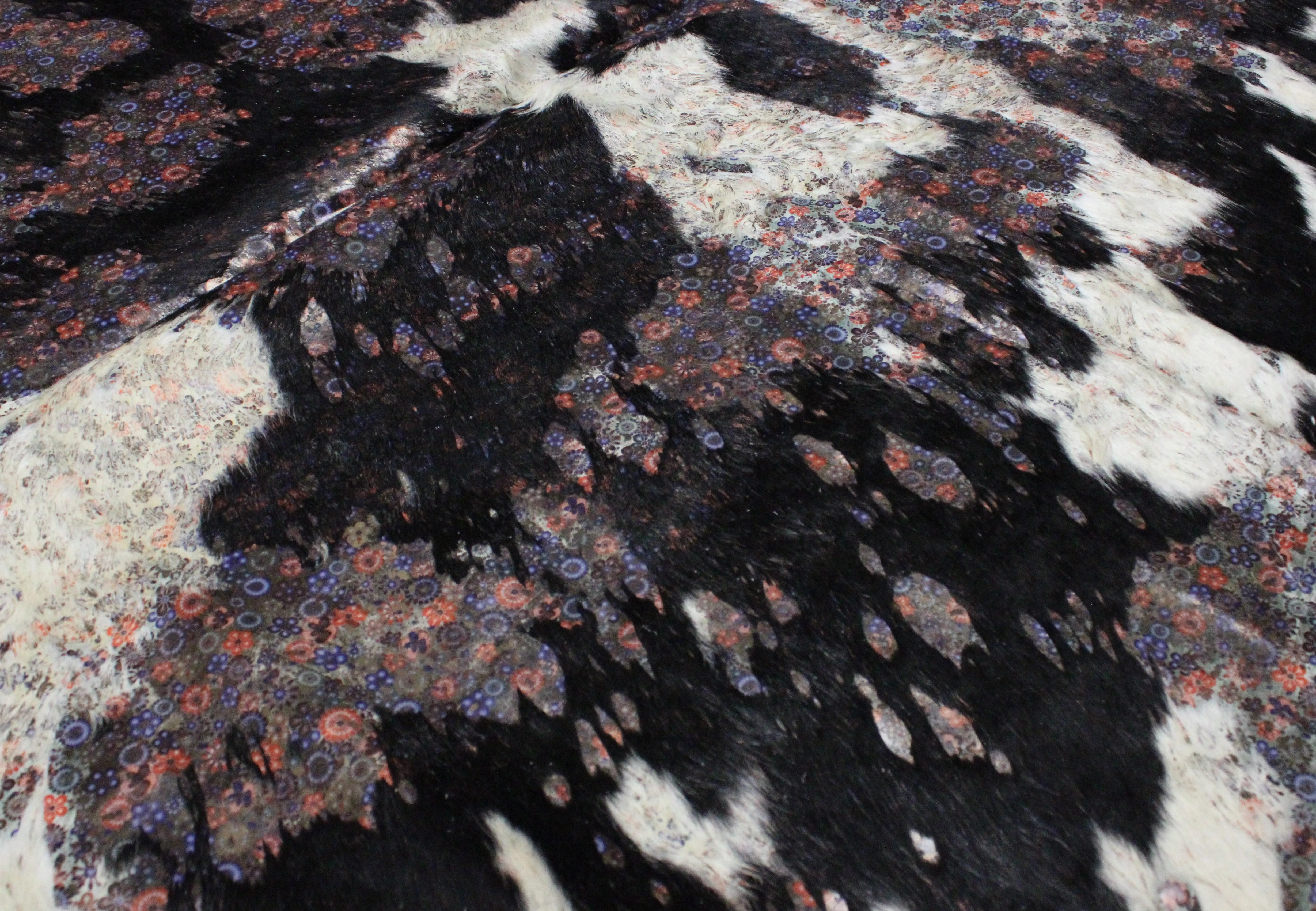 Flowers Print  on  Black & white COWHIDE - 80x75 INCHES - Premium Cowhide