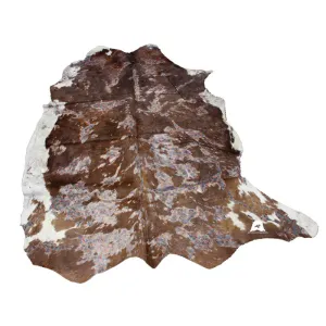 Flowers Print  on brown & white  COWHIDE - 77 x 64 INCHES - Premium Cowhide Leather