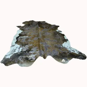 Flowers Print  on  Brown & White   COWHIDE - 81x 73 INCHES - Premium Cowhide Leather
