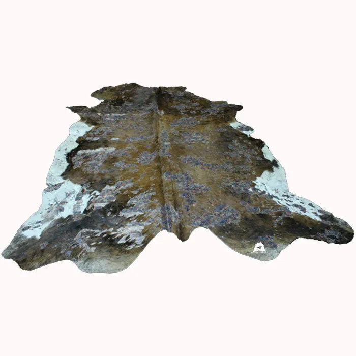 Flowers Print  on  Brown & White   COWHIDE - 81x 73 INCHES - Premium Cowhide Leather
