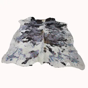 Flowers Print  on  Tricolor  COWHIDE - 75x72 INCHES - Premium Cowhide Leather