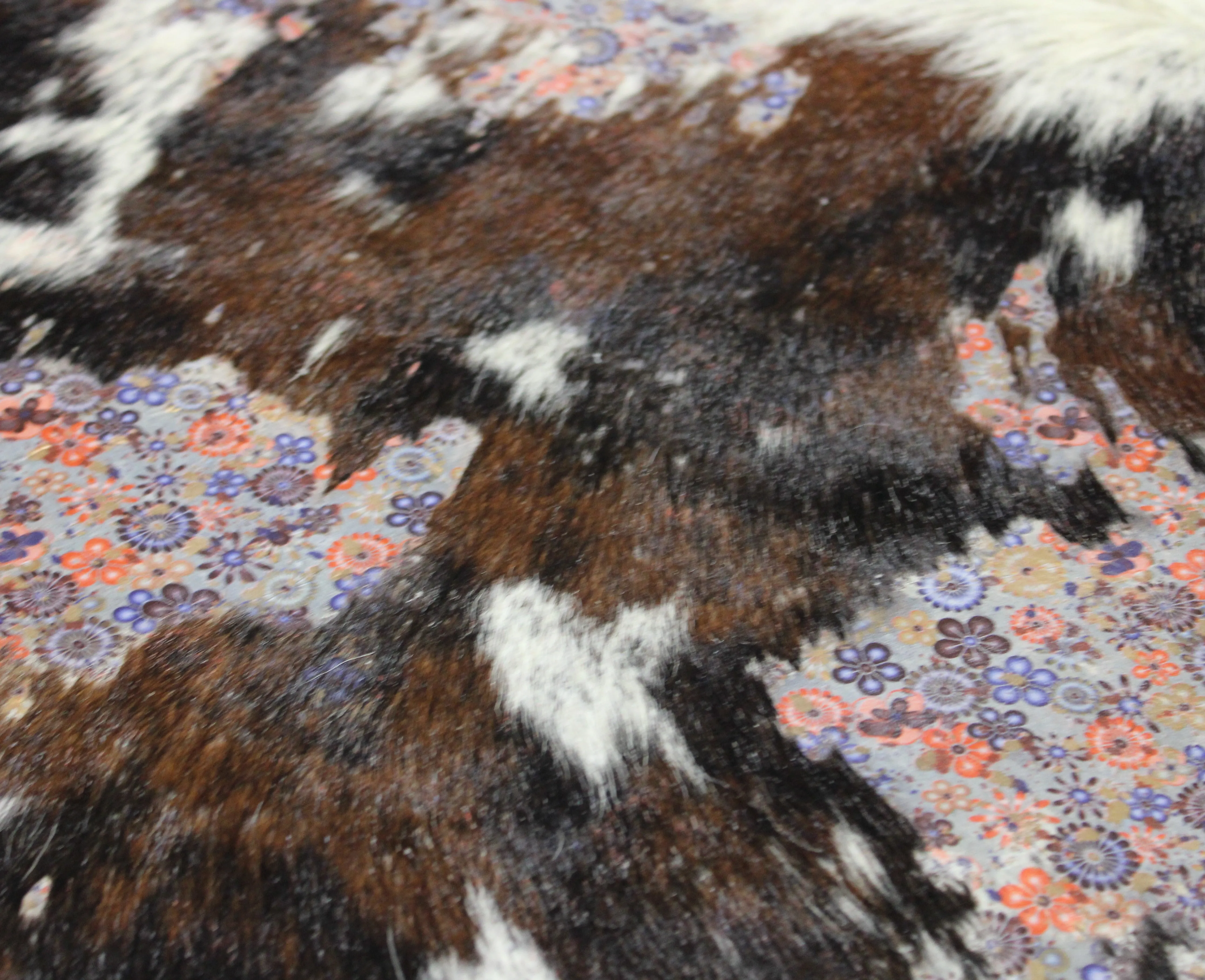Flowers  Print  on Tricolor  COWHIDE - 85 x 73 INCHES - Premium Cowhide Leather