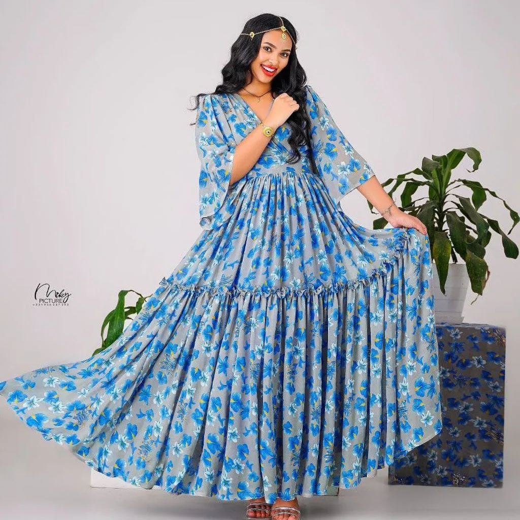 Flowy Chiffon Dress with Unique Designs