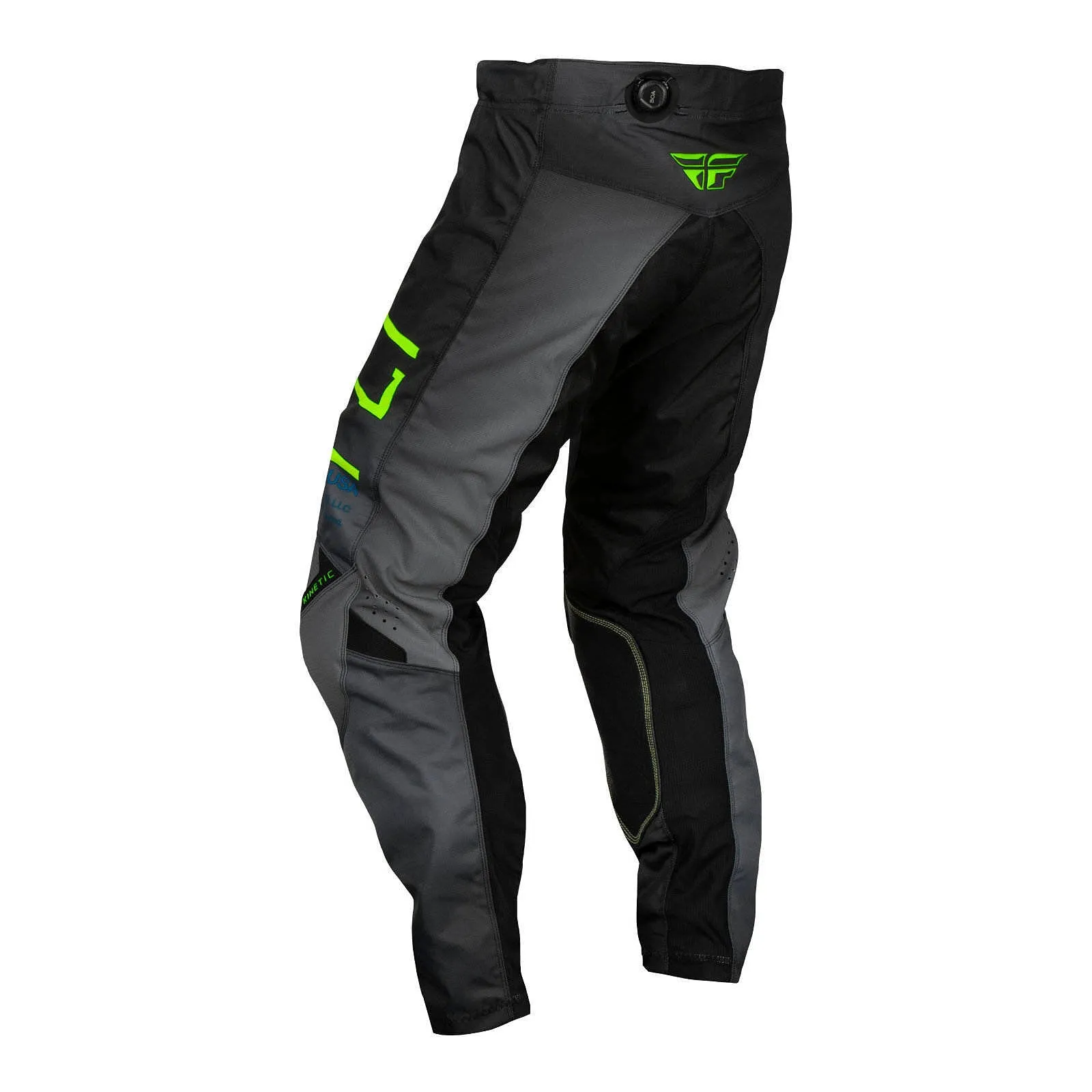 Fly Racing 2024 Youth Kinetic Pants - Charcoal / Neon Green / True Blue
