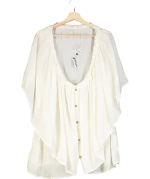 Free People White Ruched Detail Flowy Tunic Top UK XL