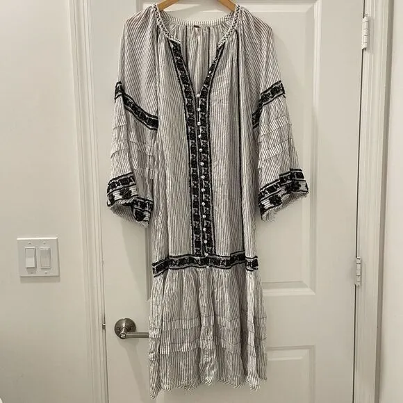 FREE PEOPLE Vagabond Embroidered Kaftan Tunic Top Midi Dress M Medium $228