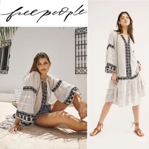 FREE PEOPLE Vagabond Embroidered Kaftan Tunic Top Midi Dress M Medium $228