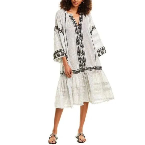FREE PEOPLE Vagabond Embroidered Kaftan Tunic Top Midi Dress M Medium $228