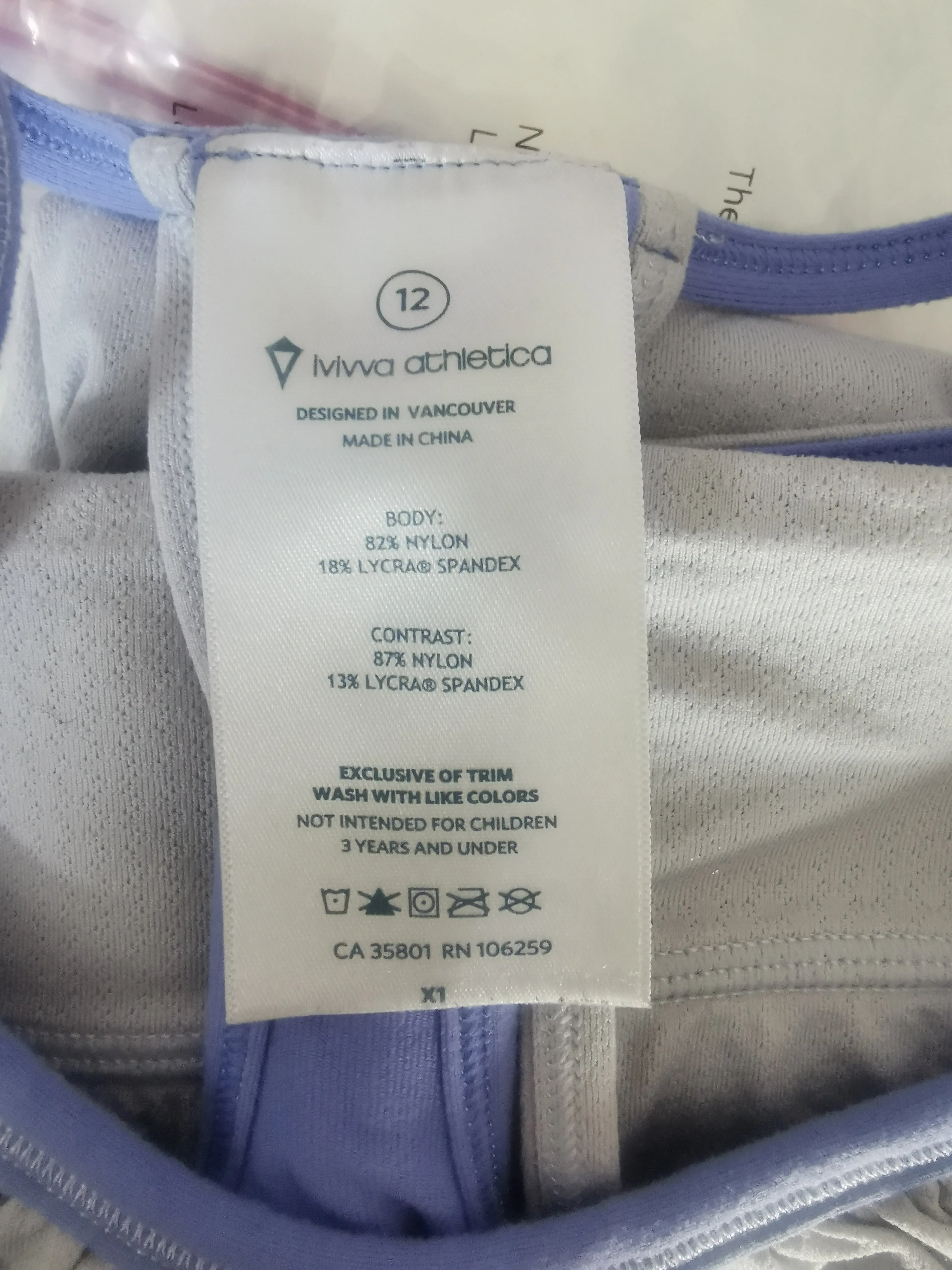 GIRL SIZE 12 YEARS - IVIVVA, Athletica Tank Top VGUC B8