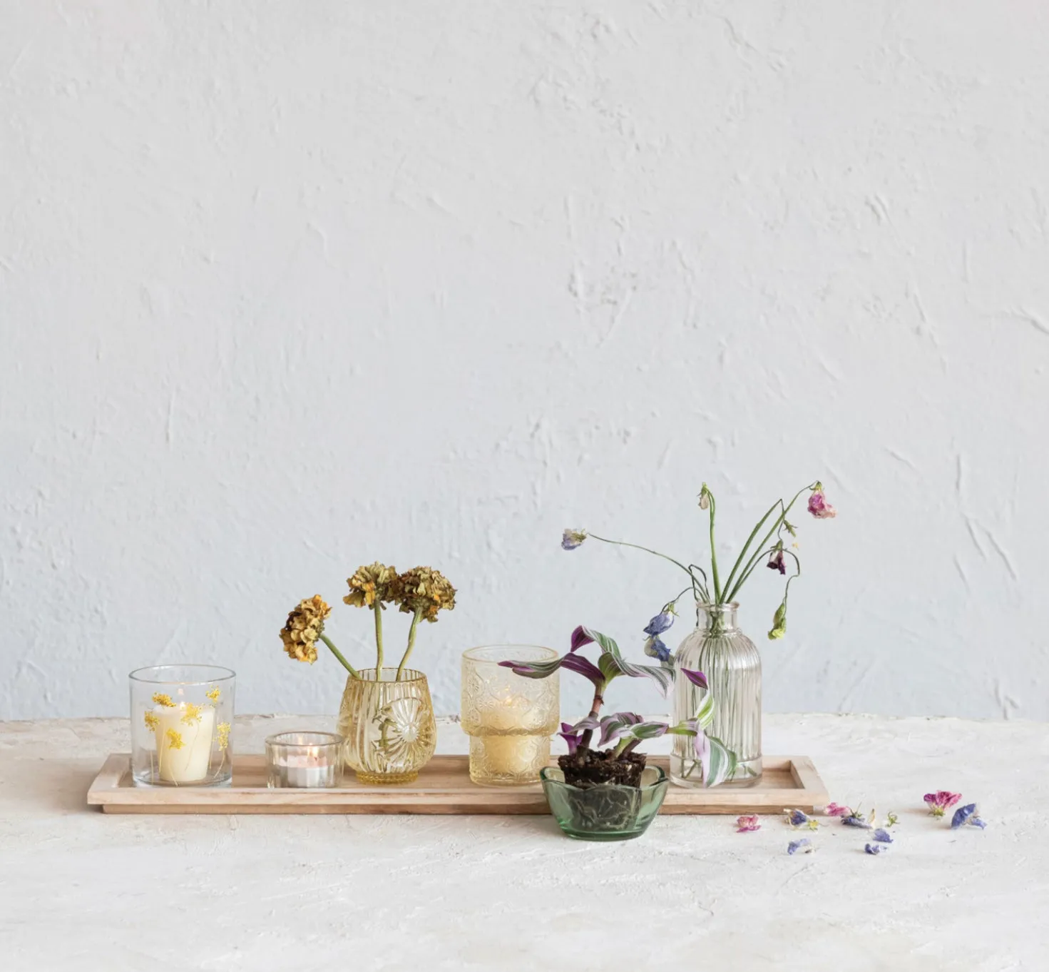 Glass Tealight Votive Holders With Tray