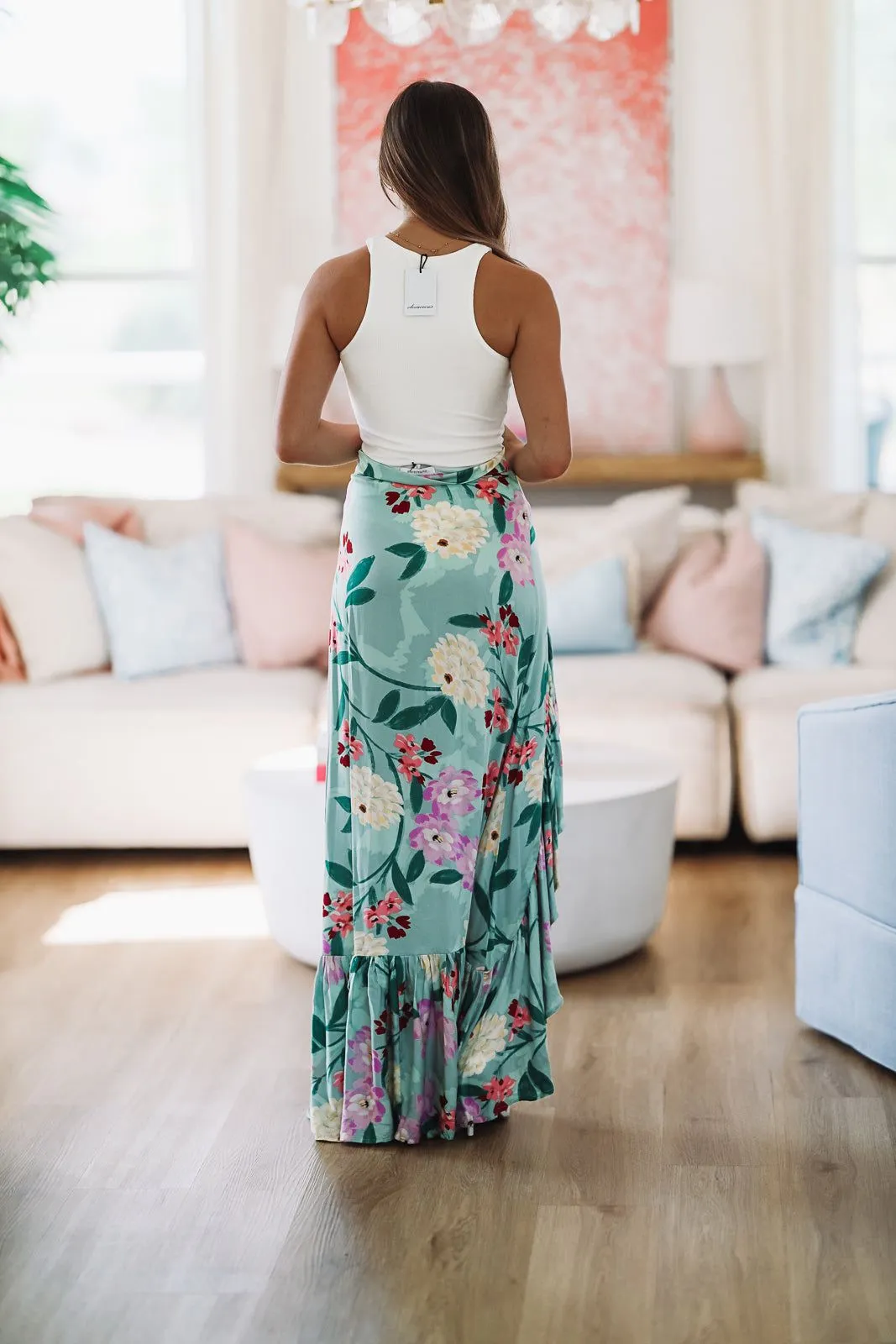 Go With the Flow Maxi Skirt - Green and Lavender