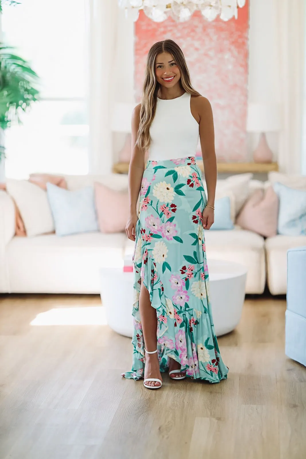 Go With the Flow Maxi Skirt - Green and Lavender