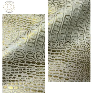 Gold EMBOSSED CROCODILE LEATHER |  12"x12 12"x18", 12"x24" Precuts Sheets