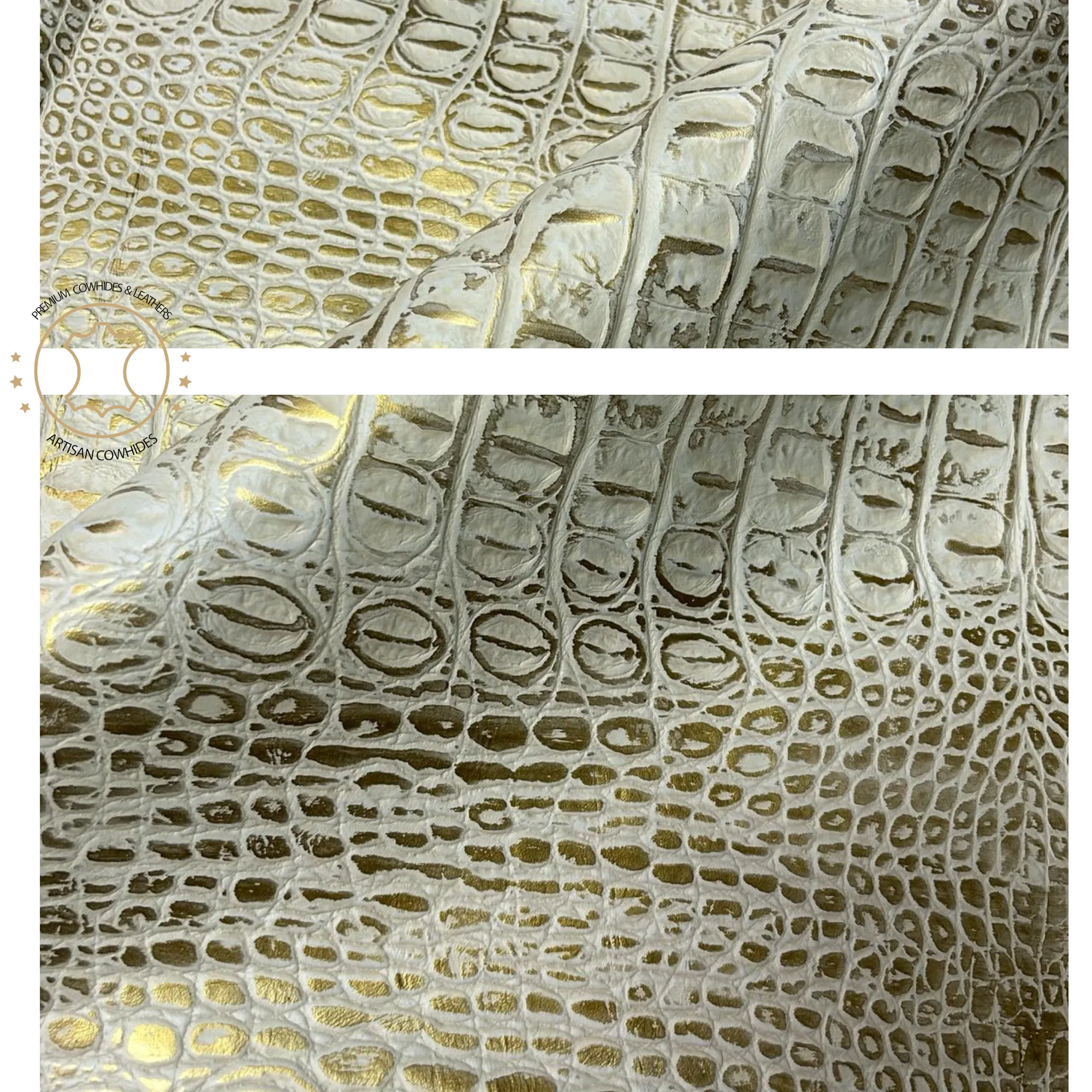 Gold EMBOSSED CROCODILE LEATHER |  12"x12 12"x18", 12"x24" Precuts Sheets