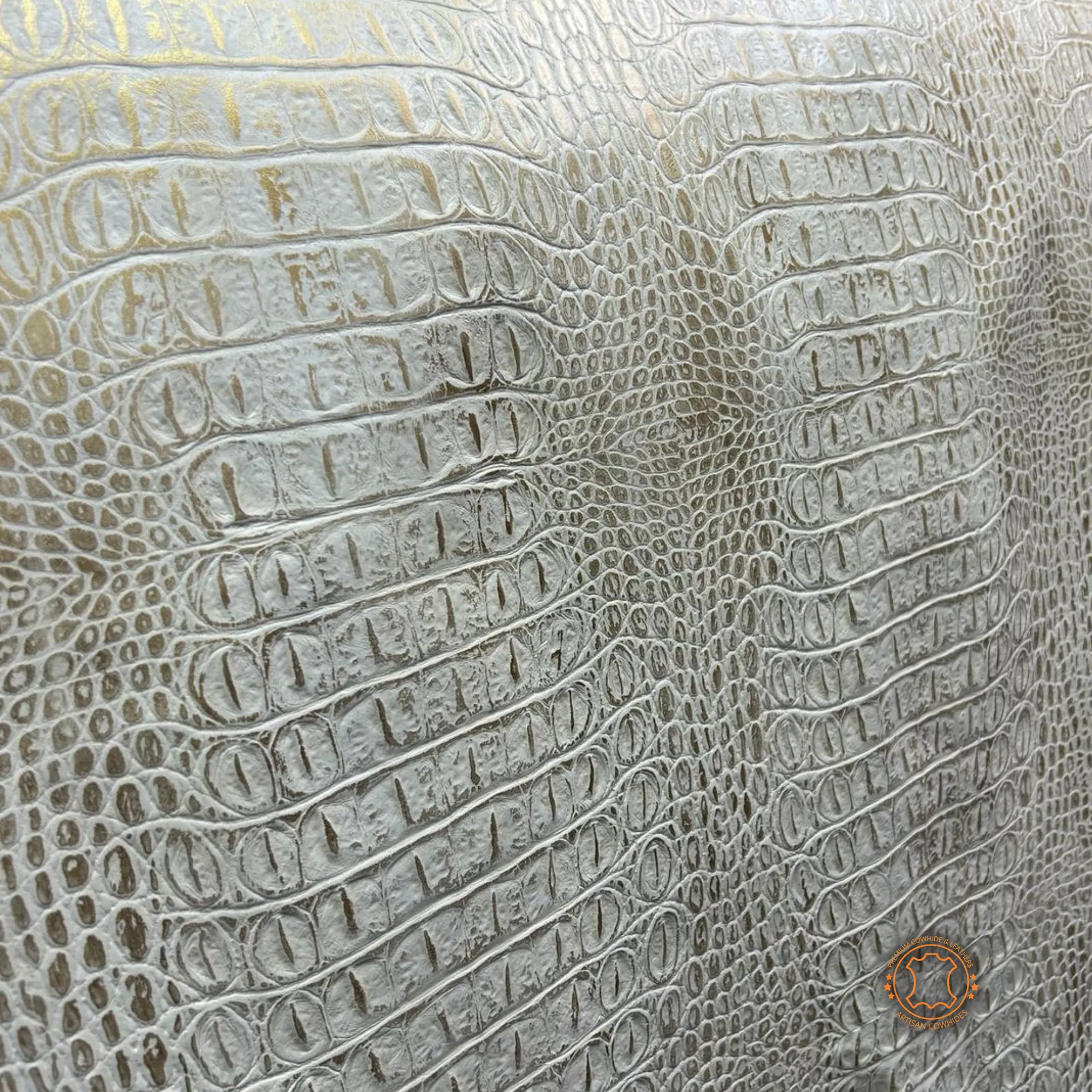 GOLD EMBOSSED CROCODILE LEATHER : Genuine Leather 3- 3.5 oz. - Perfect for Handbags and Leather Crafts!