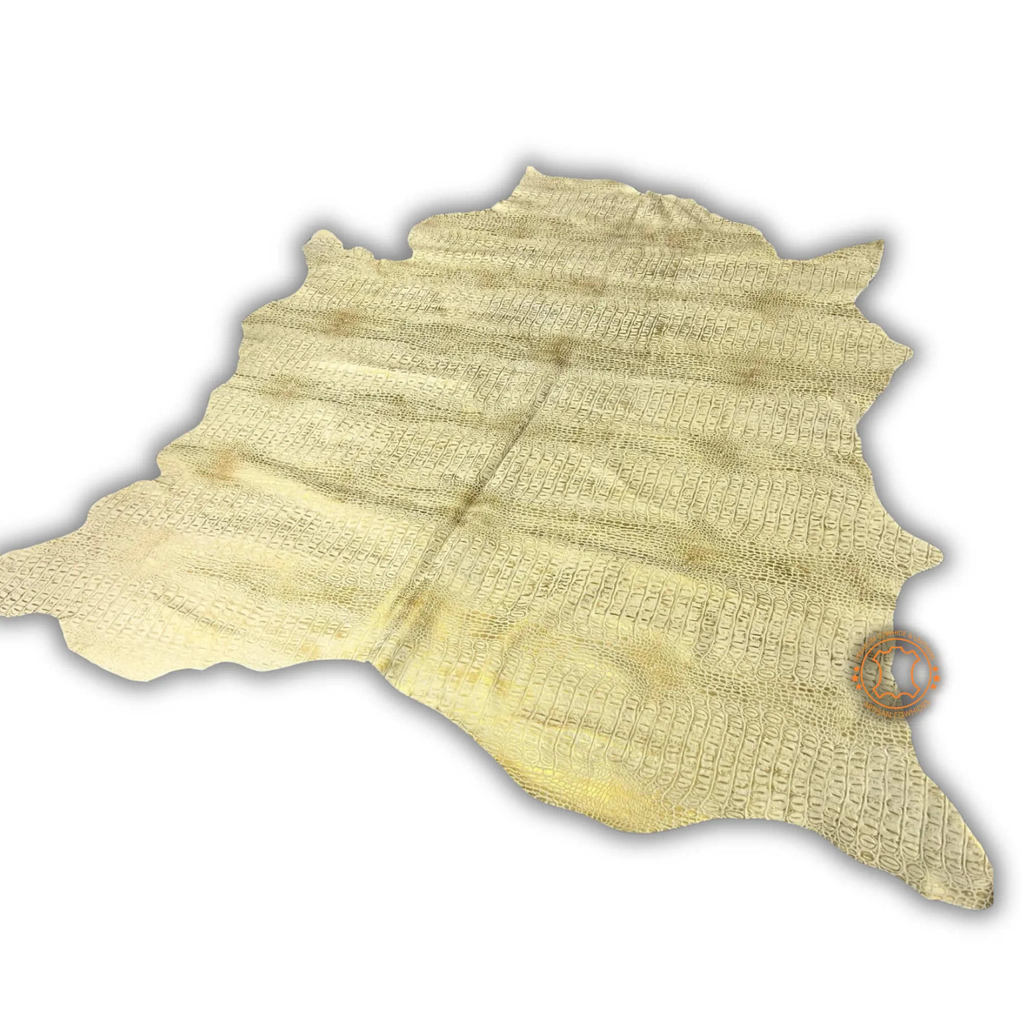 GOLD EMBOSSED CROCODILE LEATHER : Genuine Leather 3- 3.5 oz. - Perfect for Handbags and Leather Crafts!