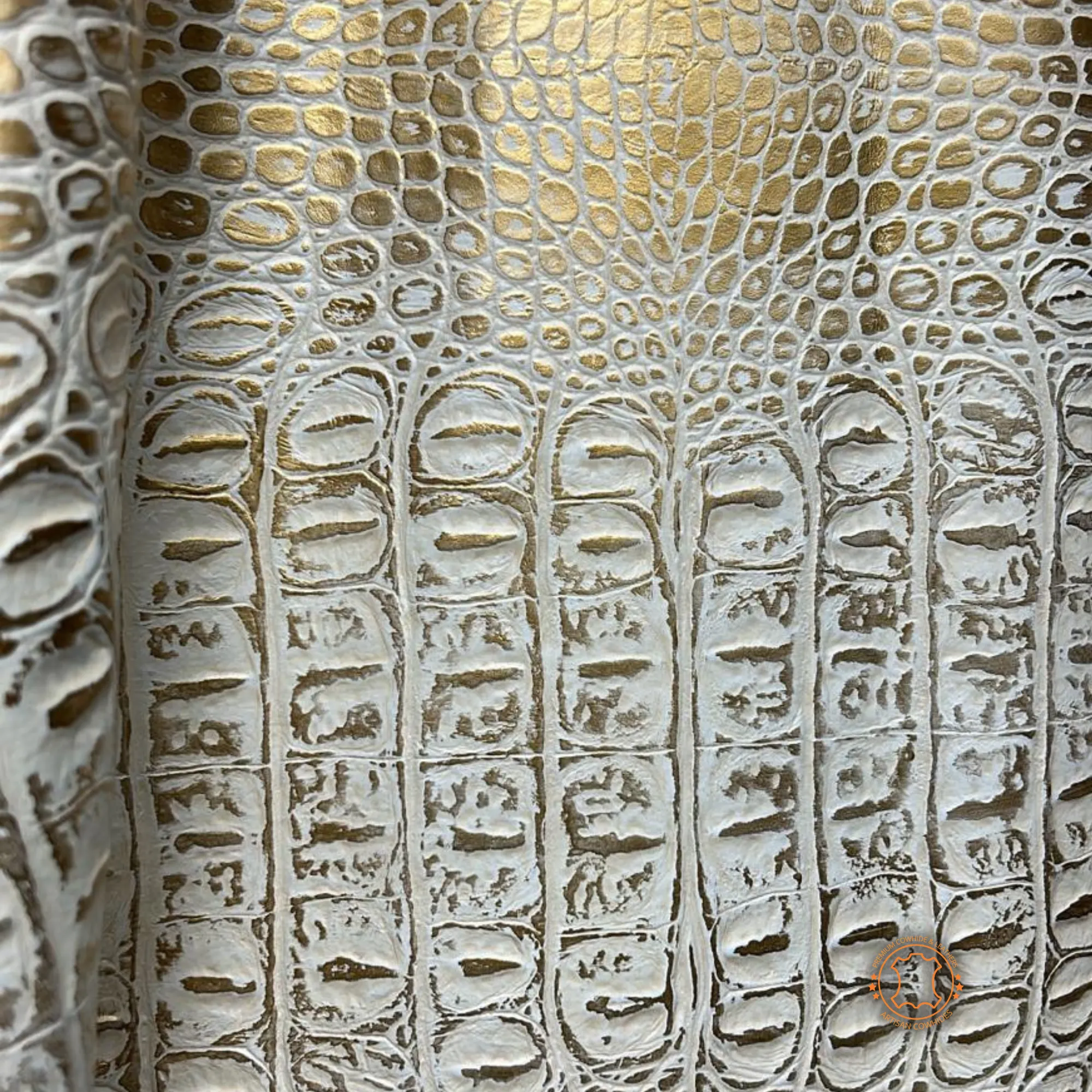 GOLD EMBOSSED CROCODILE LEATHER : Genuine Leather 3- 3.5 oz. - Perfect for Handbags and Leather Crafts!