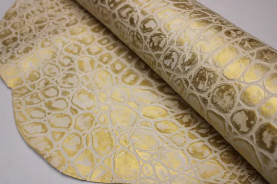 GOLD EMBOSSED TORTOISE LEATHER : Genuine Leather 3- 3.5 oz. - Perfect for Handbags and Leather Crafts!