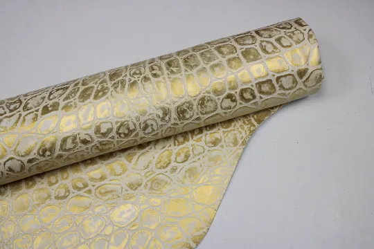 GOLD EMBOSSED TORTOISE LEATHER : Genuine Leather 3- 3.5 oz. - Perfect for Handbags and Leather Crafts!