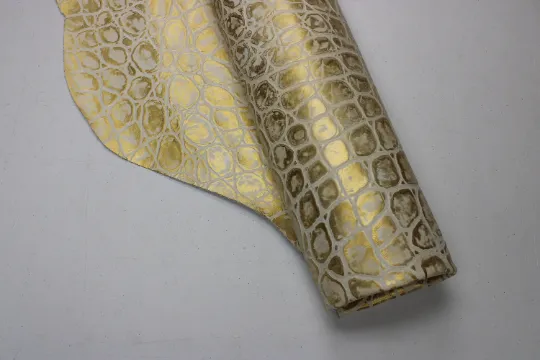 GOLD EMBOSSED TORTOISE LEATHER : Genuine Leather 3- 3.5 oz. - Perfect for Handbags and Leather Crafts!