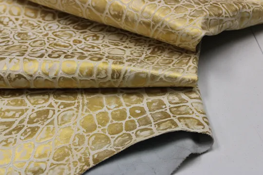 GOLD EMBOSSED TORTOISE LEATHER : Genuine Leather 3- 3.5 oz. - Perfect for Handbags and Leather Crafts!