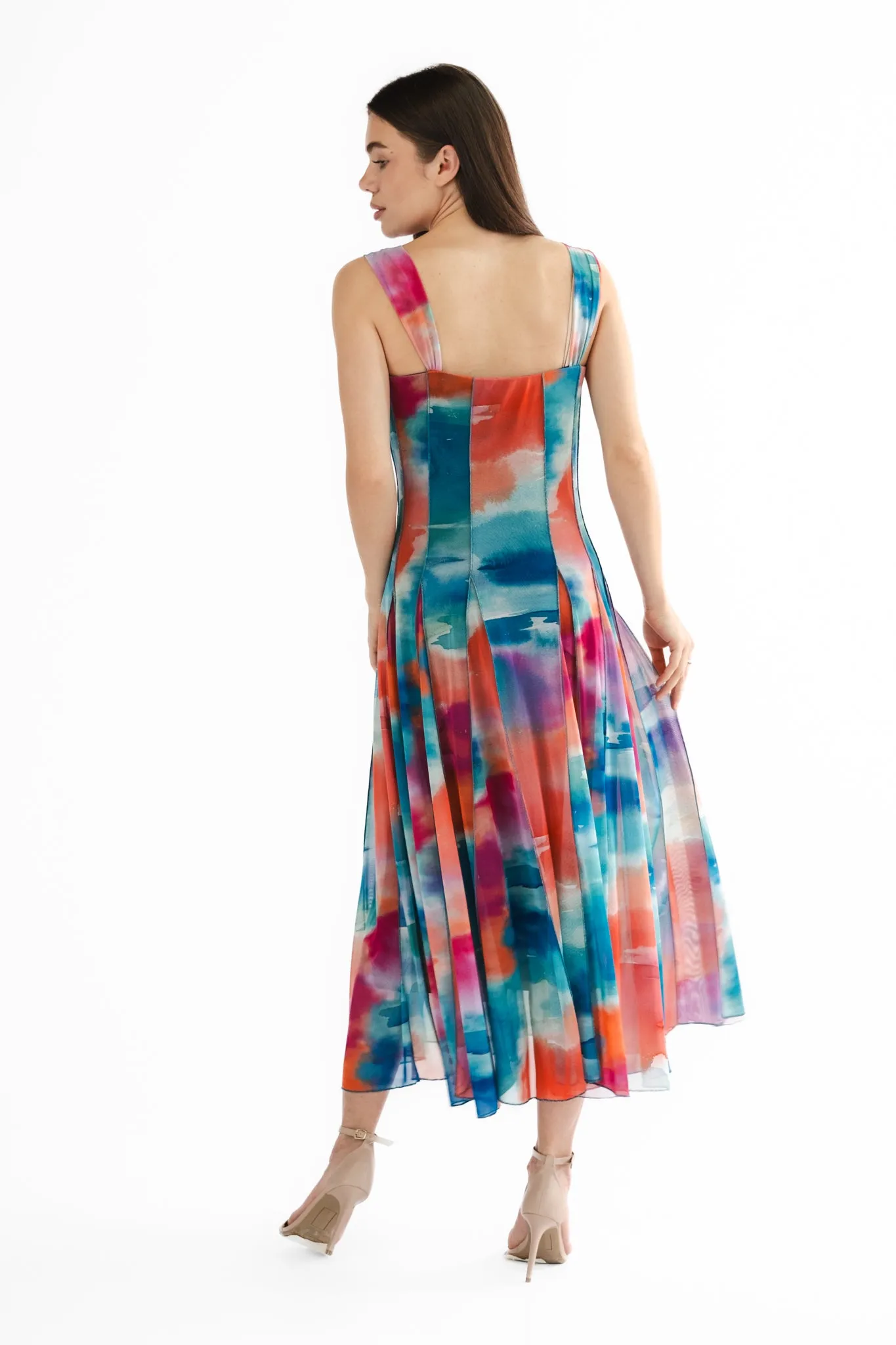 GRACE 822 Sleeveless Tea Length Fit N Flare Paneled Dress (Copy)