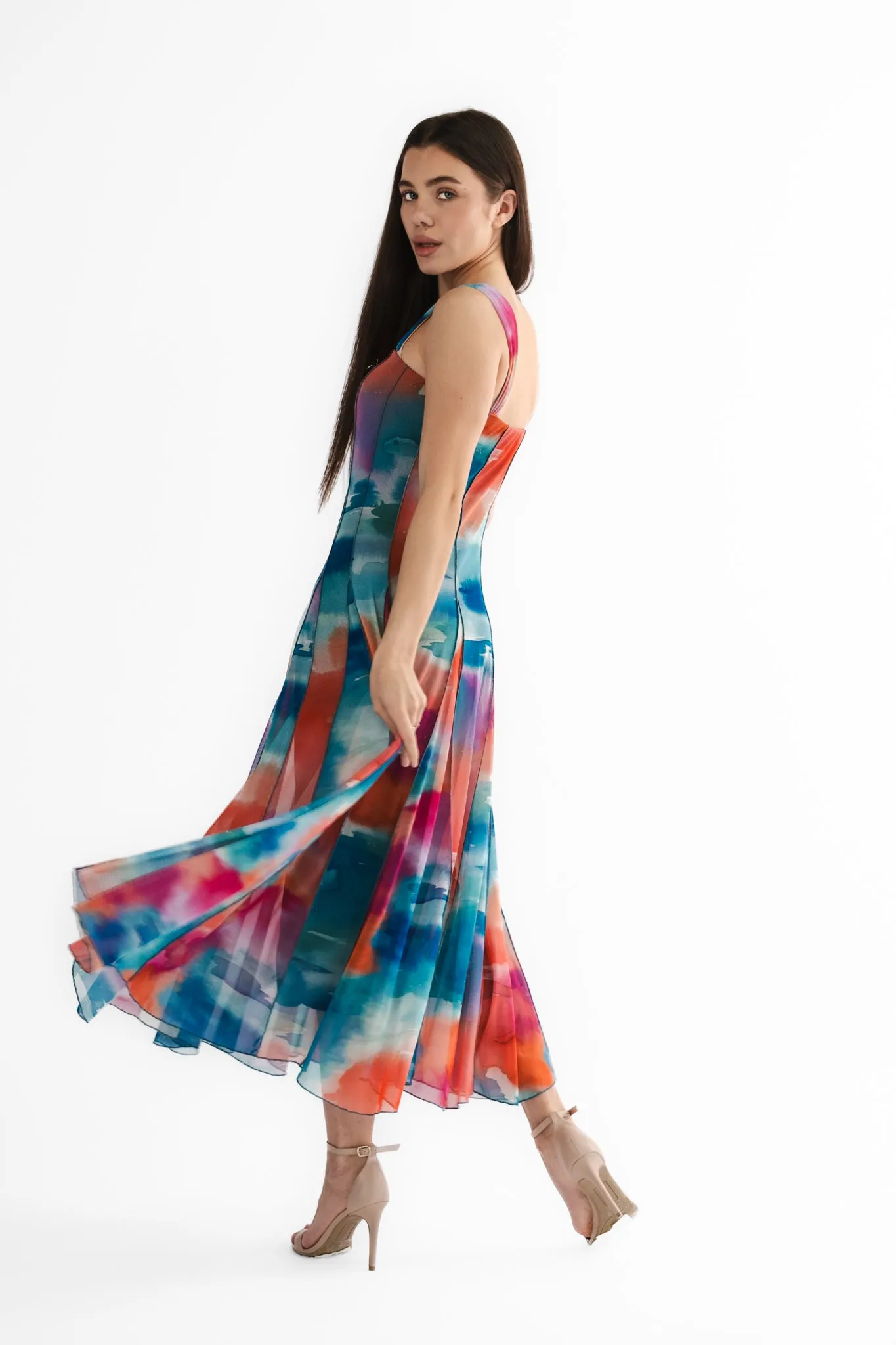 GRACE 822 Sleeveless Tea Length Fit N Flare Paneled Dress (Copy)