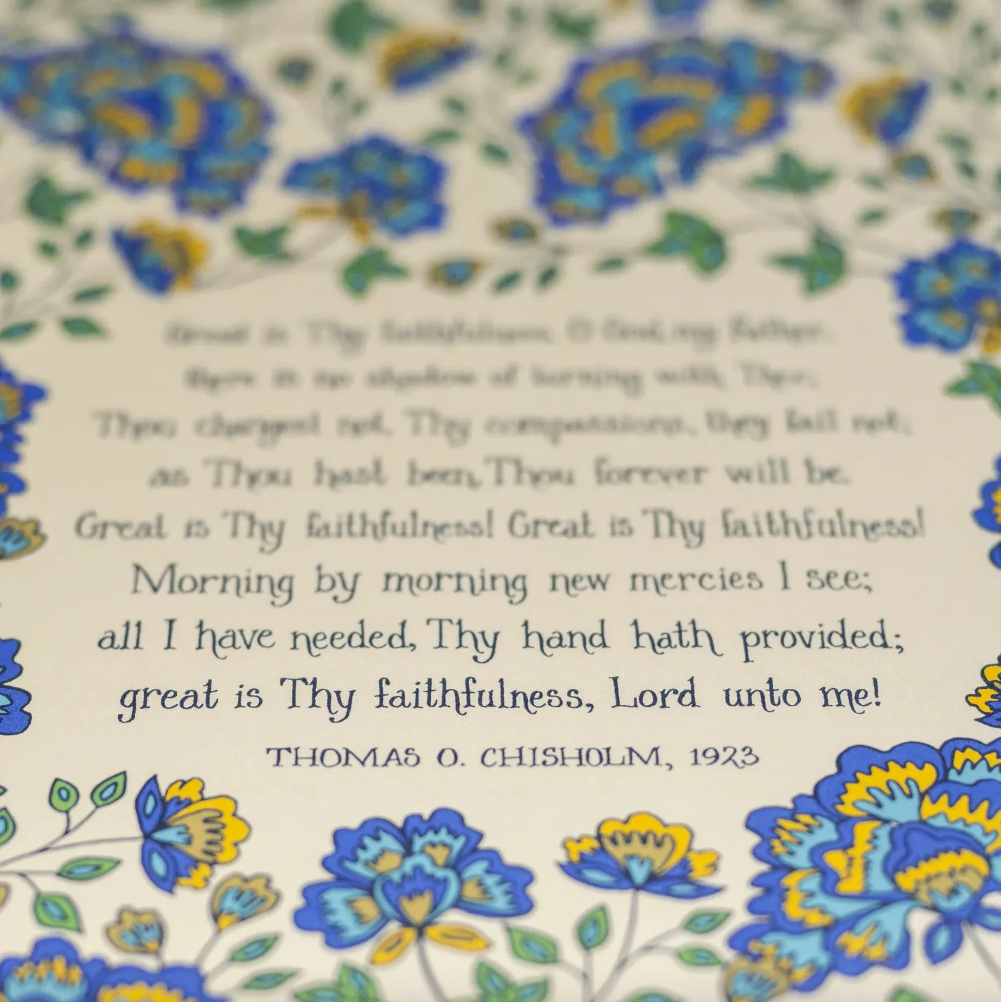 Great Is Thy Faithfulness Hymn Art Print - Blue Floral