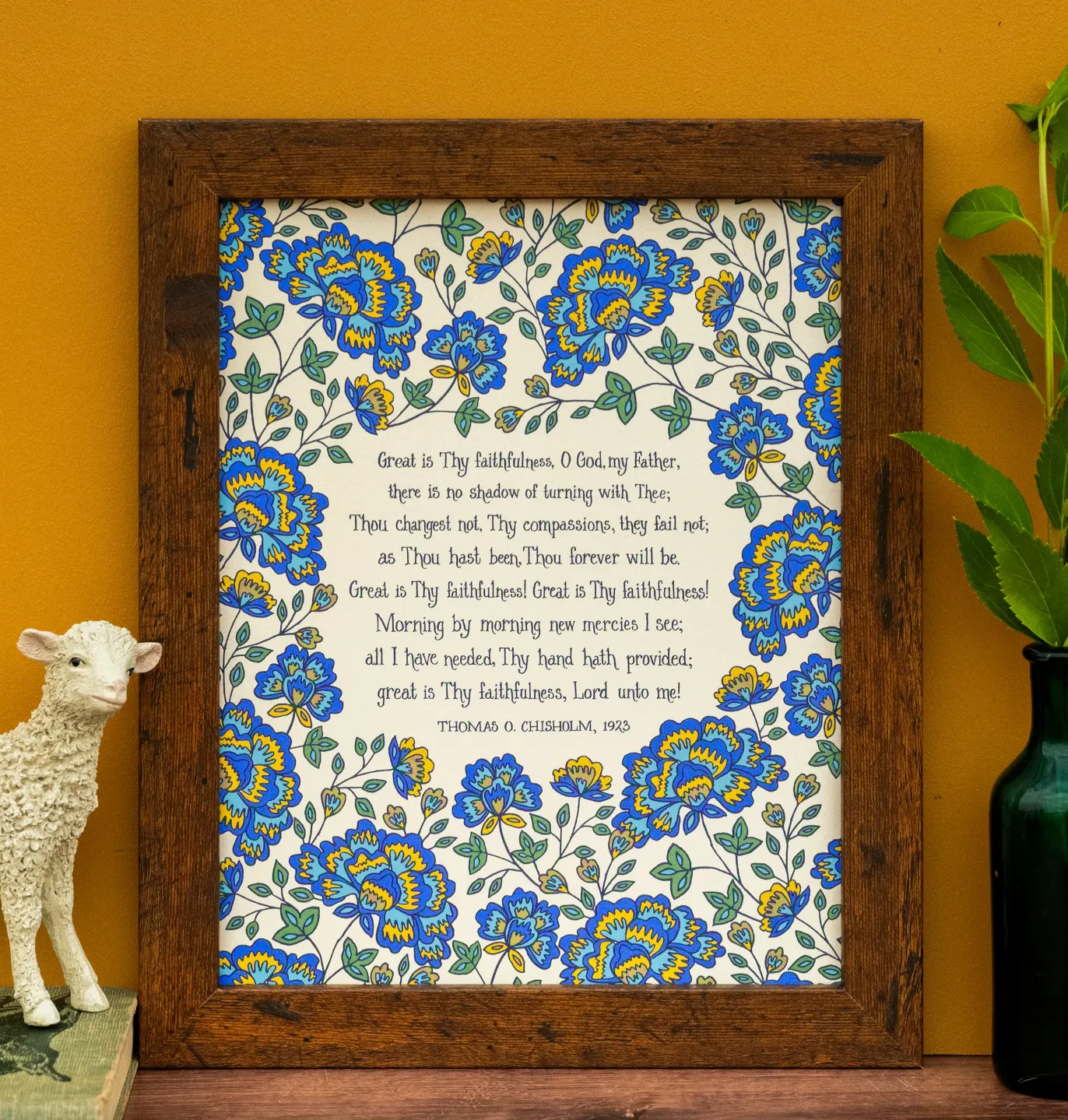 Great Is Thy Faithfulness Hymn Art Print - Blue Floral