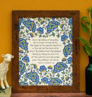 Great Is Thy Faithfulness Hymn Art Print - Blue Floral