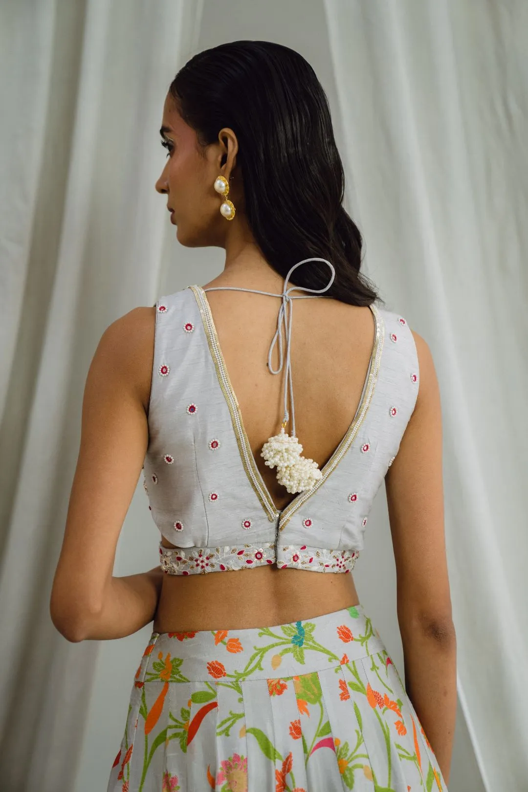 Grey Printed Lehenga Set
